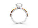 White gold Asscher Cut Diamond Side Stone Solitaire Ring with Round with Citrine side stone and Four-Prong Setting_3