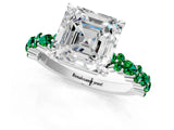 White gold Asscher Cut Diamond Side Stone Solitaire Ring with Round with Emerald side stone and Four-Prong Setting_1