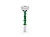 White gold Asscher Cut Diamond Side Stone Solitaire Ring with Round with Emerald side stone and Four-Prong Setting_14
