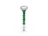 White gold Asscher Cut Diamond Side Stone Solitaire Ring with Round with Emerald side stone and Four-Prong Setting_2