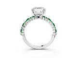 White gold Asscher Cut Diamond Side Stone Solitaire Ring with Round with Emerald side stone and Four-Prong Setting_3