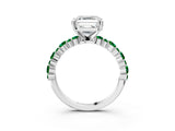 White gold Asscher Cut Diamond Side Stone Solitaire Ring with Round with Emerald side stone and Four-Prong Setting_3