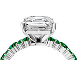 White gold Asscher Cut Diamond Side Stone Solitaire Ring with Round with Emerald side stone and Four-Prong Setting_4