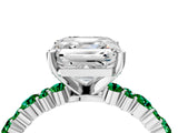 White gold Asscher Cut Diamond Side Stone Solitaire Ring with Round with Emerald side stone and Four-Prong Setting_4