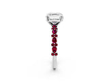 White gold Asscher Cut Diamond Side Stone Solitaire Ring with Round with Garnet side stone and Four-Prong Setting_2