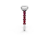 White gold Asscher Cut Diamond Side Stone Solitaire Ring with Round with Garnet side stone and Four-Prong Setting_2