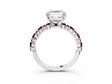 White gold Asscher Cut Diamond Side Stone Solitaire Ring with Round with Garnet side stone and Four-Prong Setting_3