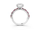 White gold Asscher Cut Diamond Side Stone Solitaire Ring with Round with Garnet side stone and Four-Prong Setting_3