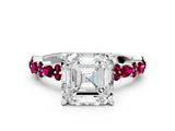 White gold Asscher Cut Diamond Side Stone Solitaire Ring with Round with Garnet side stone and Four-Prong Setting_6