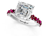 White gold Asscher Cut Diamond Side Stone Solitaire Ring with Round with Garnet side stone and Four-Prong Setting_7