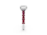 White gold Asscher Cut Diamond Side Stone Solitaire Ring with Round with Garnet side stone and Four-Prong Setting_8