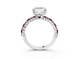White gold Asscher Cut Diamond Side Stone Solitaire Ring with Round with Garnet side stone and Four-Prong Setting_9