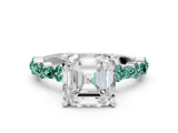 White gold Asscher Cut Diamond Side Stone Solitaire Ring with Round with Green Sapphire side stone and Four-Prong Setting_12