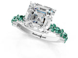 White gold Asscher Cut Diamond Side Stone Solitaire Ring with Round with Green Sapphire side stone and Four-Prong Setting_13