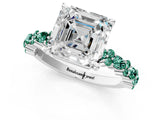 White gold Asscher Cut Diamond Side Stone Solitaire Ring with Round with Green Sapphire side stone and Four-Prong Setting_13