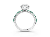 White gold Asscher Cut Diamond Side Stone Solitaire Ring with Round with Green Sapphire side stone and Four-Prong Setting_3