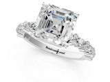 White gold Asscher Cut Diamond Side Stone Solitaire Ring with Round with Moissanite side stone and Four-Prong Setting_1