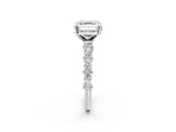 White gold Asscher Cut Diamond Side Stone Solitaire Ring with Round with Moissanite side stone and Four-Prong Setting_14