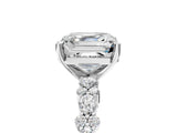 White gold Asscher Cut Diamond Side Stone Solitaire Ring with Round with Moissanite side stone and Four-Prong Setting_17