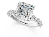 White gold Asscher Cut Diamond Side Stone Solitaire Ring with Round with Moissanite side stone and Four-Prong Setting_1