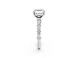 White gold Asscher Cut Diamond Side Stone Solitaire Ring with Round with Moissanite side stone and Four-Prong Setting_2