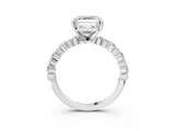 White gold Asscher Cut Diamond Side Stone Solitaire Ring with Round with Moissanite side stone and Four-Prong Setting_3
