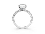 White gold Asscher Cut Diamond Side Stone Solitaire Ring with Round with Moissanite side stone and Four-Prong Setting_3