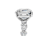 White gold Asscher Cut Diamond Side Stone Solitaire Ring with Round with Moissanite side stone and Four-Prong Setting_5