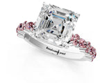 White gold Asscher Cut Diamond Side Stone Solitaire Ring with Round with Morganite side stone and Four-Prong Setting_1