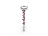 White gold Asscher Cut Diamond Side Stone Solitaire Ring with Round with Morganite side stone and Four-Prong Setting_2