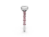 White gold Asscher Cut Diamond Side Stone Solitaire Ring with Round with Morganite side stone and Four-Prong Setting_2