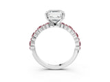 White gold Asscher Cut Diamond Side Stone Solitaire Ring with Round with Morganite side stone and Four-Prong Setting_3