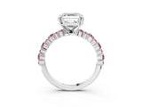 White gold Asscher Cut Diamond Side Stone Solitaire Ring with Round with Morganite side stone and Four-Prong Setting_3
