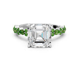White gold Asscher Cut Diamond Side Stone Solitaire Ring with Round with Peridot side stone and Four-Prong Setting_12