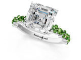 White gold Asscher Cut Diamond Side Stone Solitaire Ring with Round with Peridot side stone and Four-Prong Setting_13