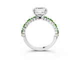 White gold Asscher Cut Diamond Side Stone Solitaire Ring with Round with Peridot side stone and Four-Prong Setting_15