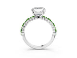 White gold Asscher Cut Diamond Side Stone Solitaire Ring with Round with Peridot side stone and Four-Prong Setting_15