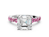 White gold Asscher Cut Diamond Side Stone Solitaire Ring with Round with Pink Sapphire side stone and Four-Prong Setting_12