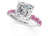 White gold Asscher Cut Diamond Side Stone Solitaire Ring with Round with Pink Sapphire side stone and Four-Prong Setting_13