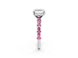 White gold Asscher Cut Diamond Side Stone Solitaire Ring with Round with Pink Sapphire side stone and Four-Prong Setting_14
