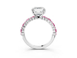 White gold Asscher Cut Diamond Side Stone Solitaire Ring with Round with Pink Sapphire side stone and Four-Prong Setting_15