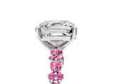 White gold Asscher Cut Diamond Side Stone Solitaire Ring with Round with Pink Sapphire side stone and Four-Prong Setting_17