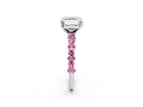 White gold Asscher Cut Diamond Side Stone Solitaire Ring with Round with Pink Sapphire side stone and Four-Prong Setting_2