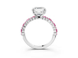 White gold Asscher Cut Diamond Side Stone Solitaire Ring with Round with Pink Sapphire side stone and Four-Prong Setting_3