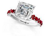 White gold Asscher Cut Diamond Side Stone Solitaire Ring with Round with Ruby side stone and Four-Prong Setting_13