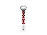 White gold Asscher Cut Diamond Side Stone Solitaire Ring with Round with Ruby side stone and Four-Prong Setting_14