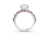 White gold Asscher Cut Diamond Side Stone Solitaire Ring with Round with Ruby side stone and Four-Prong Setting_15