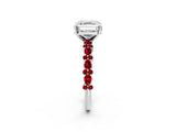 White gold Asscher Cut Diamond Side Stone Solitaire Ring with Round with Ruby side stone and Four-Prong Setting_2