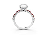 White gold Asscher Cut Diamond Side Stone Solitaire Ring with Round with Ruby side stone and Four-Prong Setting_3