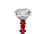 White gold Asscher Cut Diamond Side Stone Solitaire Ring with Round with Ruby side stone and Four-Prong Setting_5
